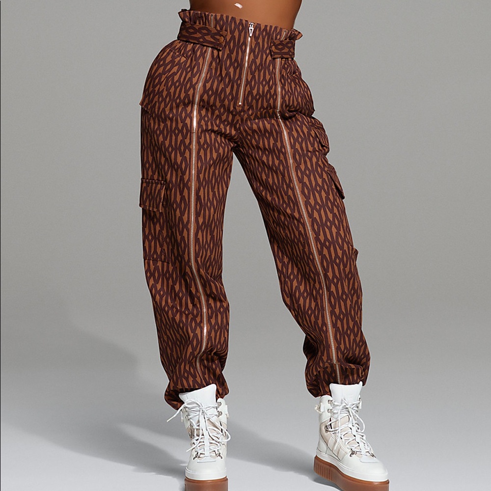NWT Adidas Ivy Park Brown Monogram Zipper Pants